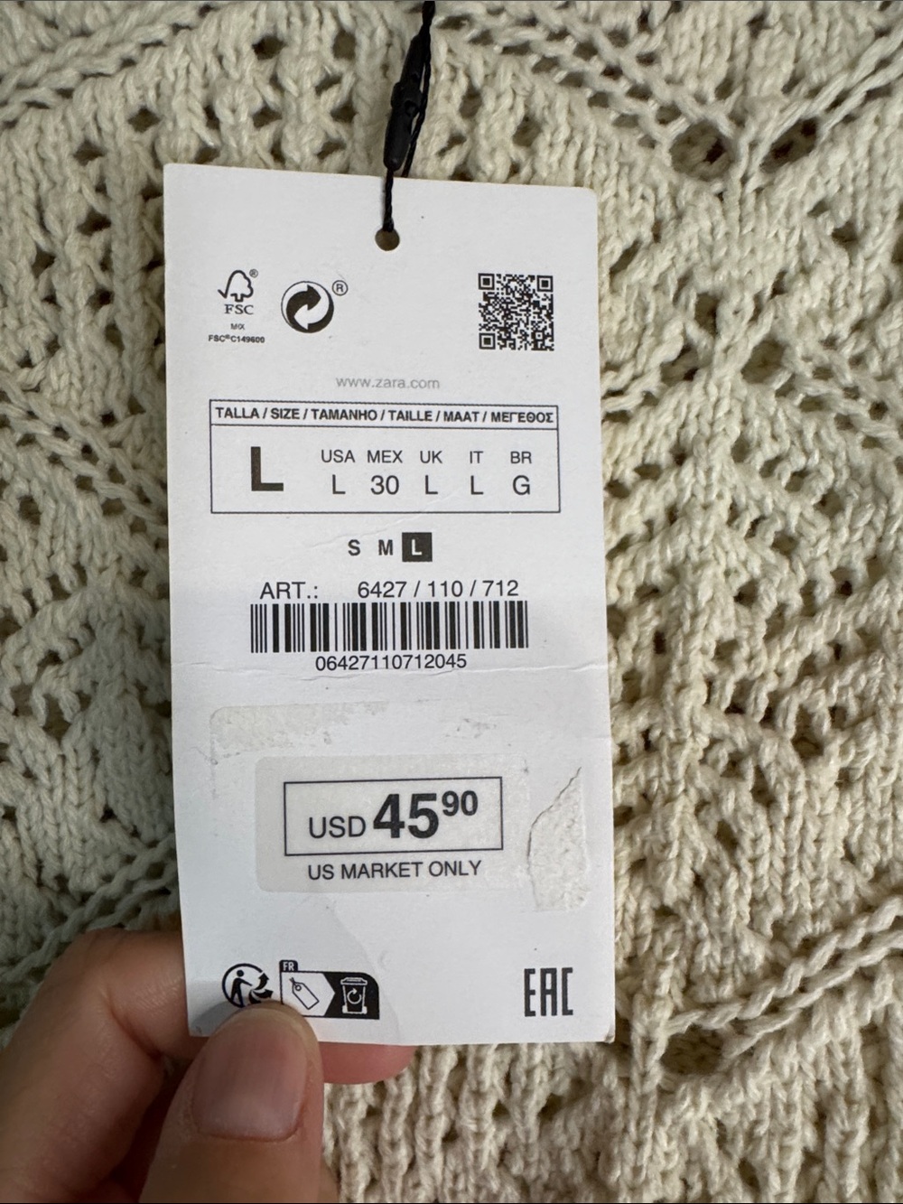 Zara Ivory Openwork Knit Sweater with Lace Hem Trim - Picture 4 of 11